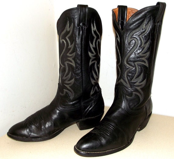 Rockin' Black Leather Nocona brand Cowboy boots size 10 D