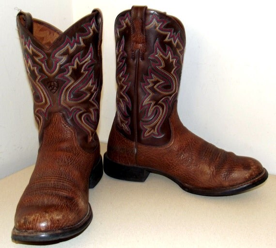 Two Tone Brown Leather Ariat Cowboy Boots by honeyblossomstudio