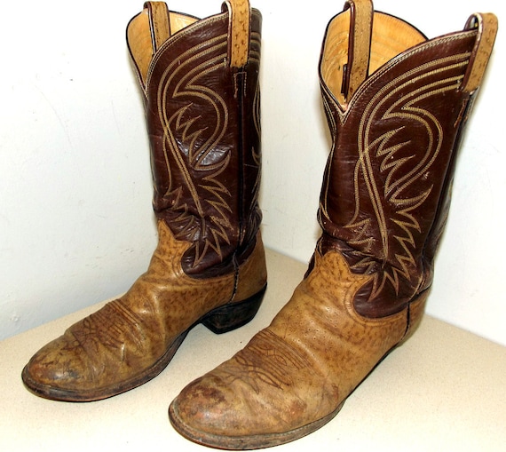 Broken In Cowboy Boots Tony Lama two tone brown leather