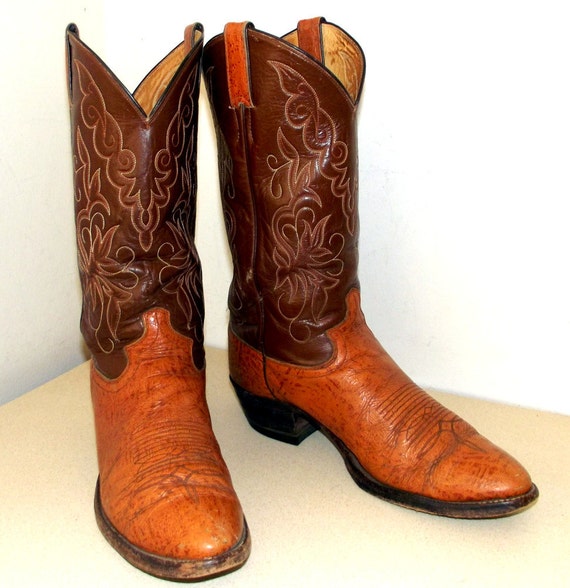 Vintage Two Tone Brown and tan Justin brand Cowboy Boots size
