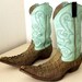 Light Turquoise Blue Leather and alligator super pointy toe cowboy boots