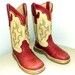 Super Comfortable Double H brand cowboy boots in red and butter cream colored leather with cactus design