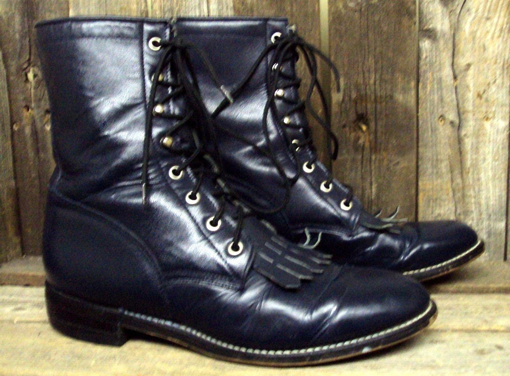 Vintage Justin Diamond J Roper Cowboy Boots in a deep dark