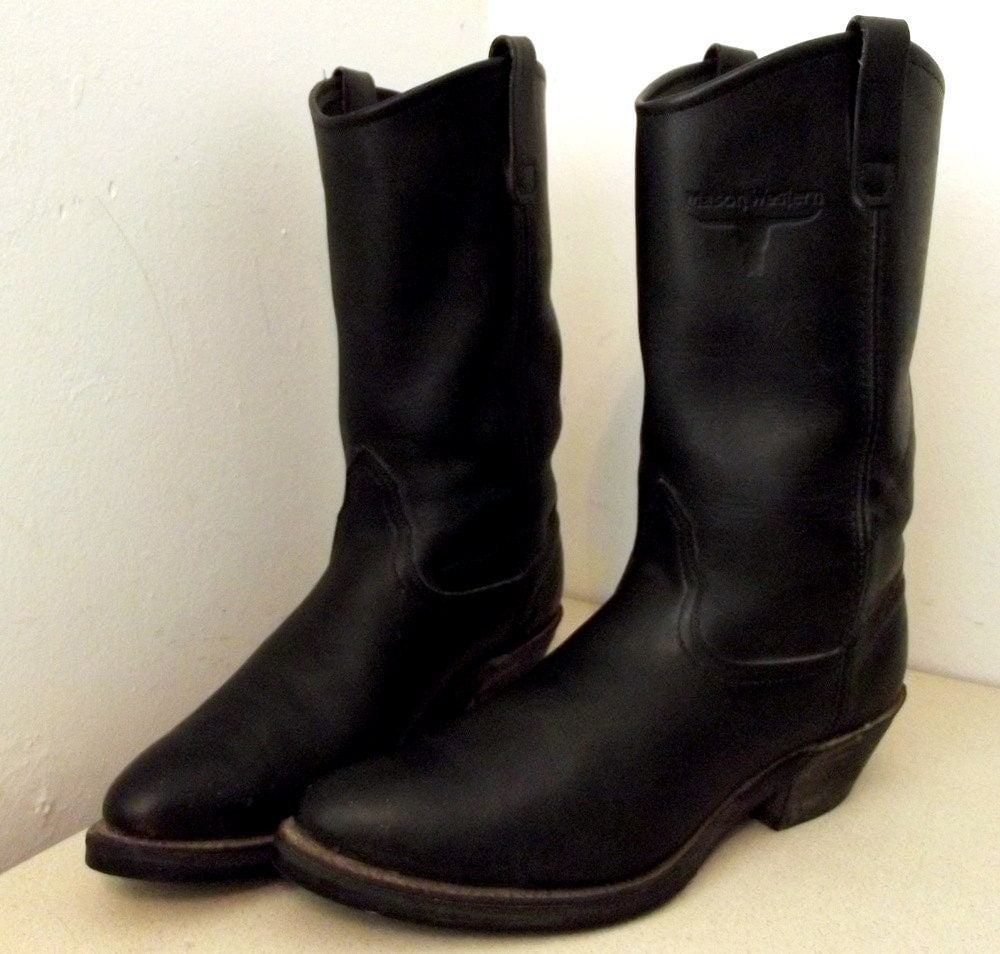 Vintage Mason Western Black Leather Cowboy Boots size 11 B