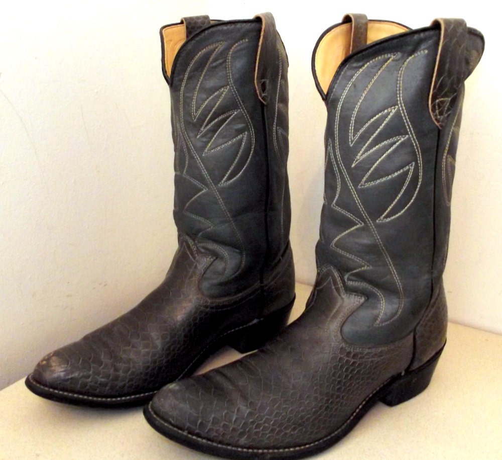 Rockin Vintage Grey leather cowboy boots size 10 D or Cowgirl