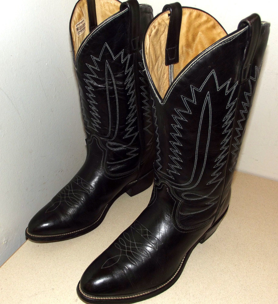 Vintage mason brand Black cowboy boots with white stitched