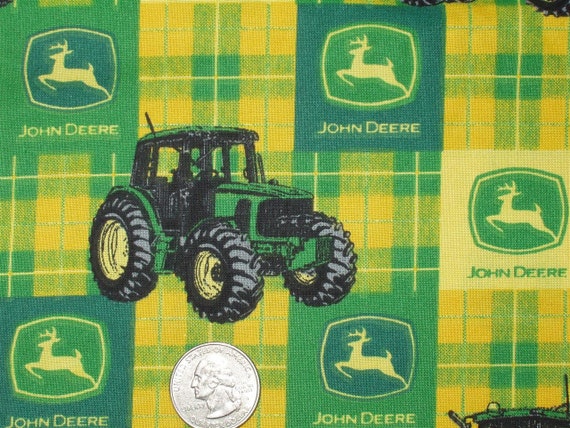 John Deere Tractors Green Yellow Plaid Cotton Fabric by