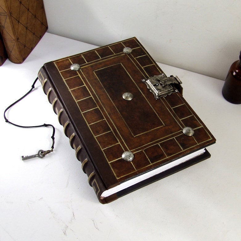 Antiqued Leather Journal with Lock and Key The Brown