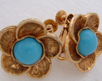 Vintage MMA Floral Earrings with Turquoise Centers - Metropolitan Museum of Art