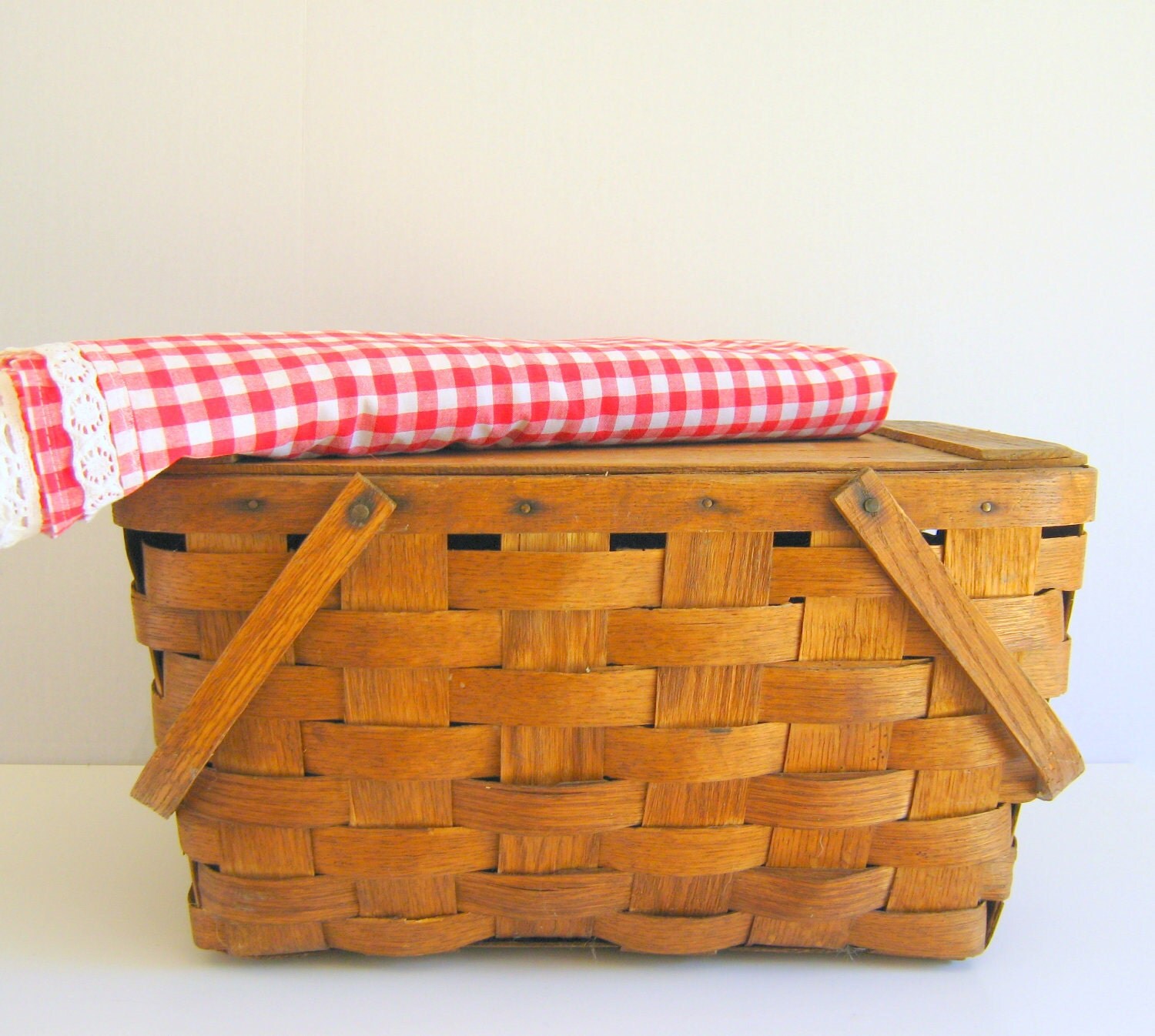 Vintage Market Basket Woven Wood Picnic Basket