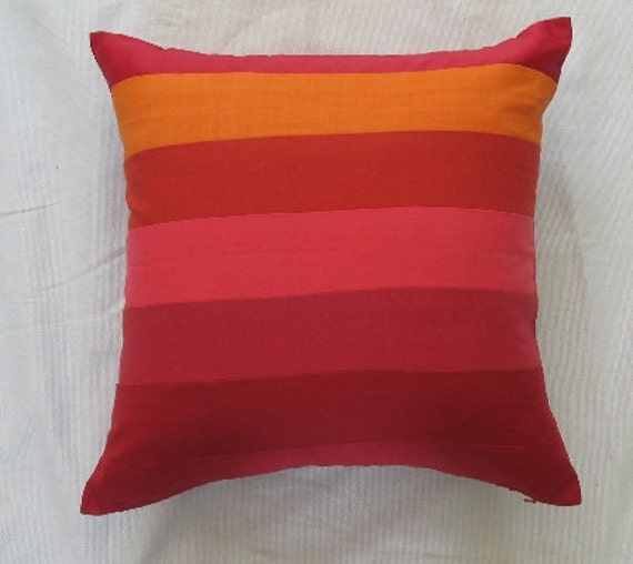 orange and red striped linen throw pillow 16 inch can be