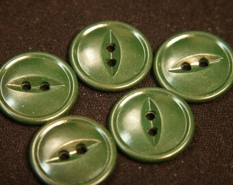 Lot of 10 vintage 1950s unused dark olive green plastic buttons for your sewing prodject