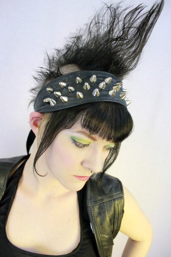 Black Leather Studded Headband Recycled Materials Triple