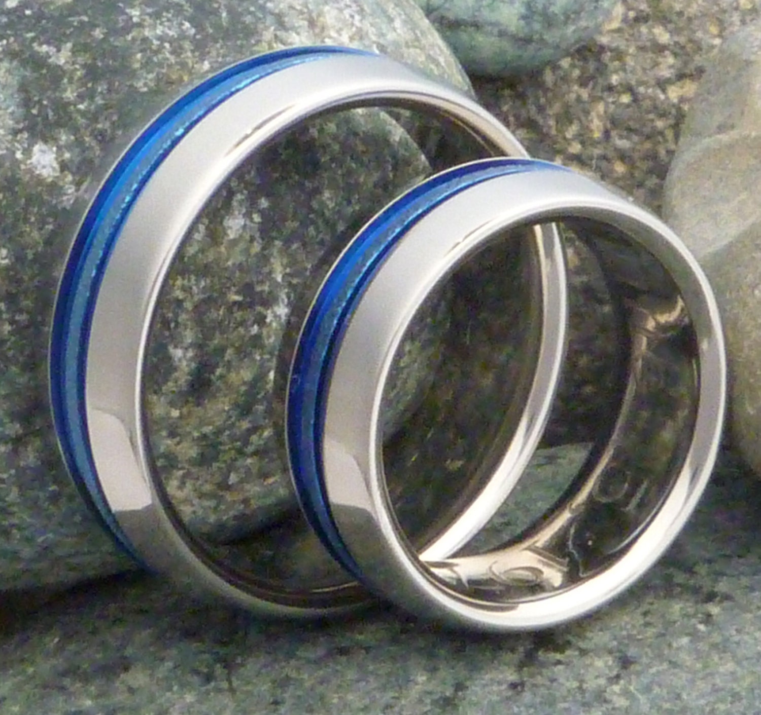 Matching Thin Blue Line Titanium Wedding By TitaniumRingsStudio   Il Fullxfull.338230428 