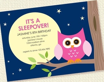 Night Owl Girl Sleepover Birthday P arty Invitation Personalized ...