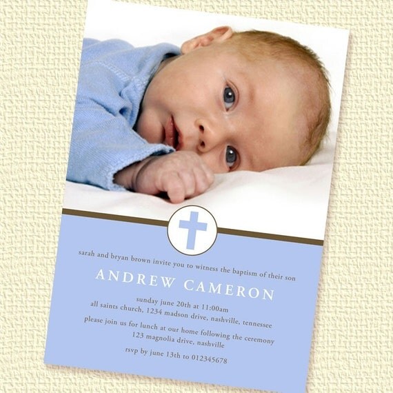 Little Cross Boy Baptism or Christening Invitation Photo Printable Personalized (Digital File) Il_570xn