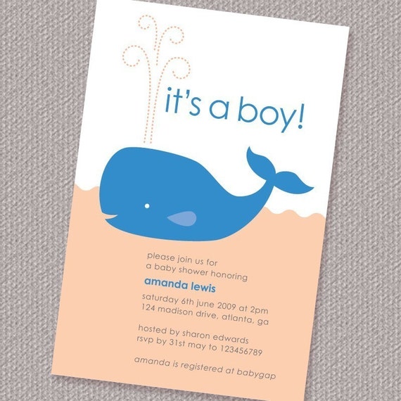 Happy Whale Boy Baby Shower Invitation Printable Personalized Custom (Digital File) Il_570xn