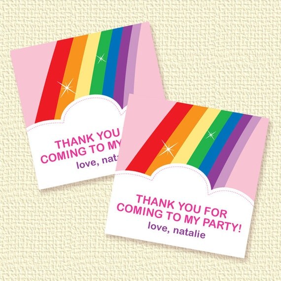 Rainbow Party Favor Tags or Stickers Personalized Printable (Digital File) Il_570xn