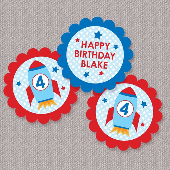 Space Rocket Cupcake Toppers or Party Circles Personalized Printable (Digital File) Il_570xn