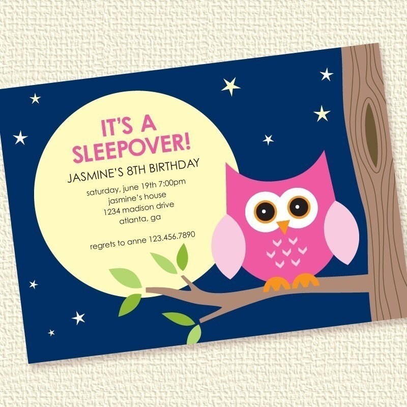 Items similar to Night Owl Girl Sleepover Birthday Party Invitation ...