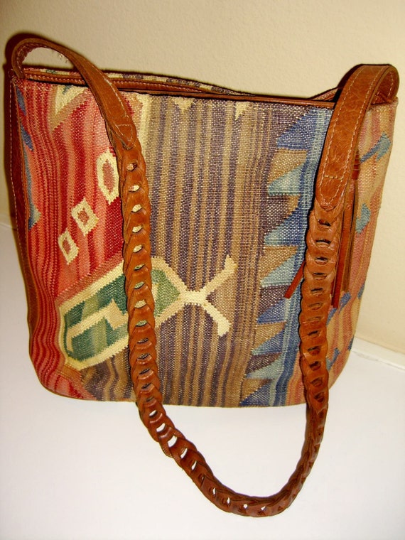 Indian Woven Purse Handbag Aztec Ethnic Textile 80's