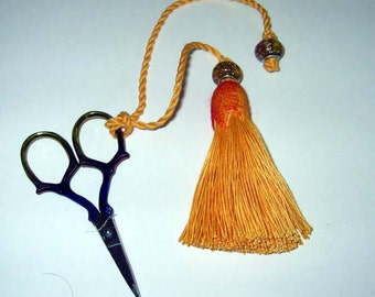 Maize Yellow Tassel Fob - Matching Embroidery Scissors - OOAK - Sewing Accessory - Hand dyed Coccoon - Sewing Gift - Gift for Quilter