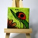 Mini painting of a ladybug on a leaf. Original painting on 2 x 2 inch canvas.