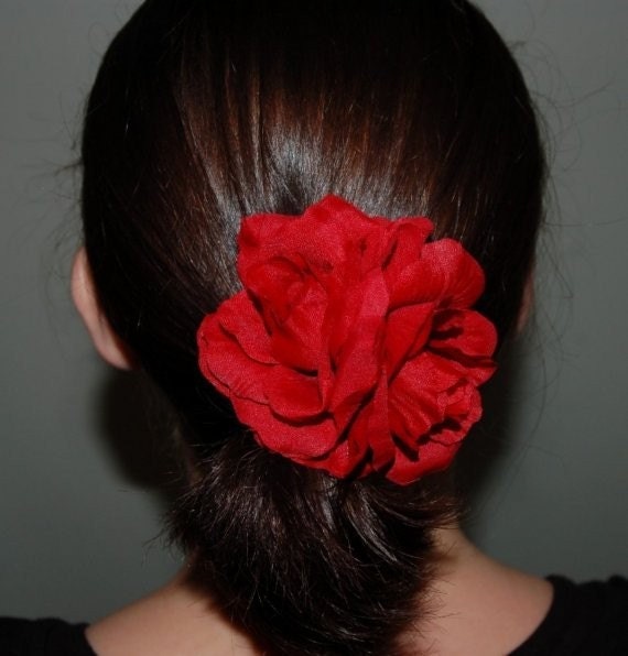 Double Spanish RED ROSE Hair Clip Retro Pinup Prom Wedding