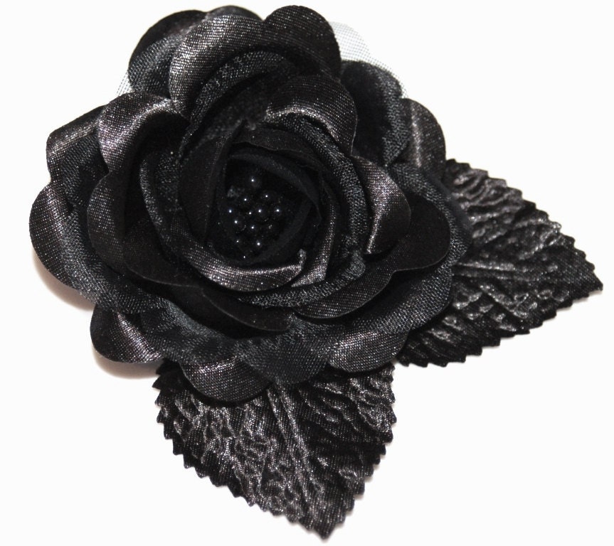 Halloween Black Rose Flower Hair Clip Retro Pinup Sexy Witch