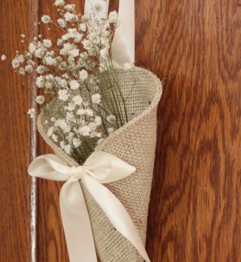 Khaki burlap pew cone rustic wedding decor by 