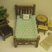 Rustic Miniature Dollhouse Furniture 9 piece Set Log Cabin 1 inch Scale Bed Table Chair Green