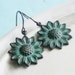 Patina Drop Earrings - Sunflower - Verdigris Filigree Dangle Earrings