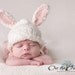 Custom Made Hand Knit Bunny Hat with Adorable White and Pink Bunny Ears for Baby and Newborn - Photography Prop