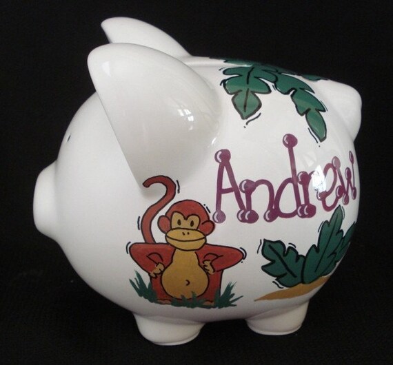 Items similar to Personalized Monkey Piggy Bank on Etsy