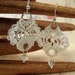 White Lacey Beaded Macrame Earrings with Heart Dangles Bridal Wedding
