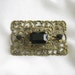 Vintage Art Deco Black Cut Glass and Rhinestone Filigree Brooch or Pin