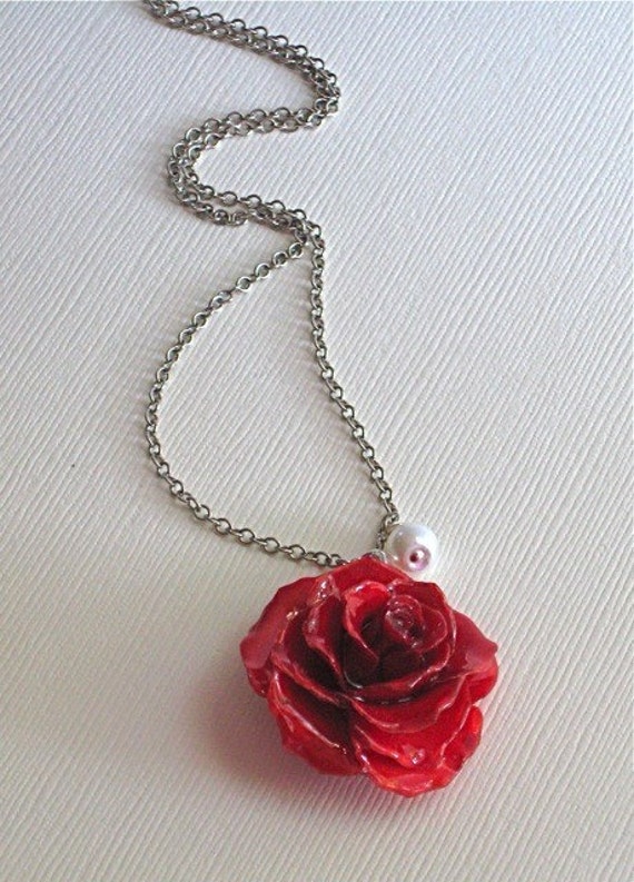 Real Flower Necklace Red Real Rose Natural Preserved