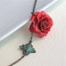 Real Flower Jewelry - Red Rose Necklace. Natural Preserved, Verdigris Patina Bee, Brass