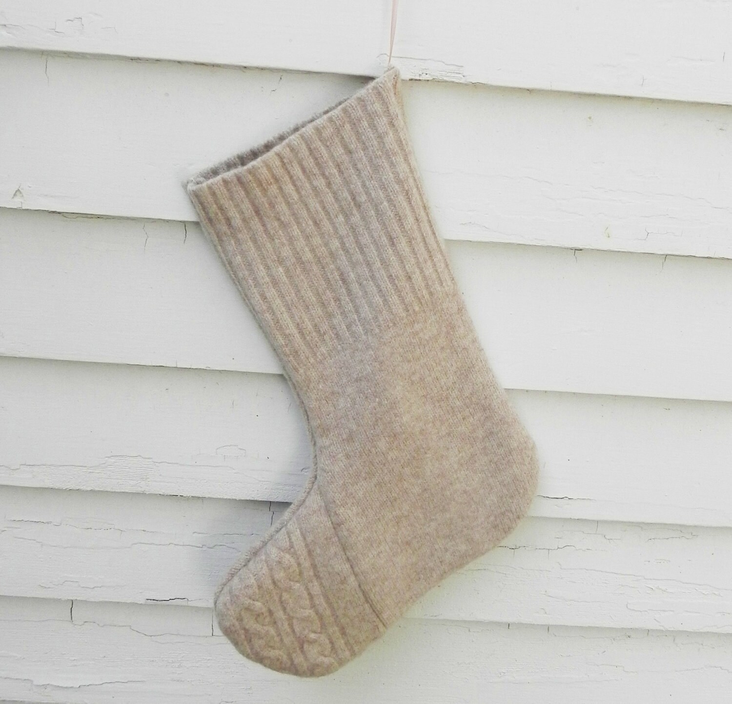 Oatmeal Button Wool Stocking Ready to Ship