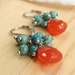 Ripe As Berries Carnelian Briolette and Turquoise Cluster Wire Wrapped Sterling Silver Earrings - ETUC