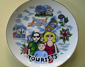 Tourist Family in Bermuda china plate