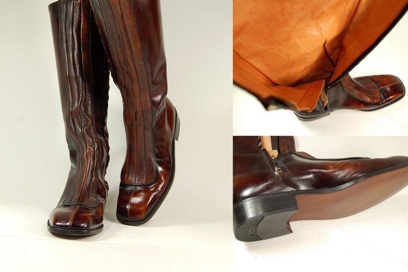 Vtg 1970s Tall Italian Leather Riding Boots size mens 11