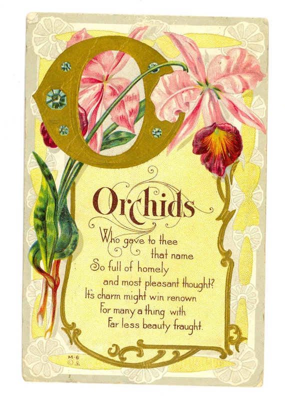 Old Orchid Embossed Flower Postcard Poem