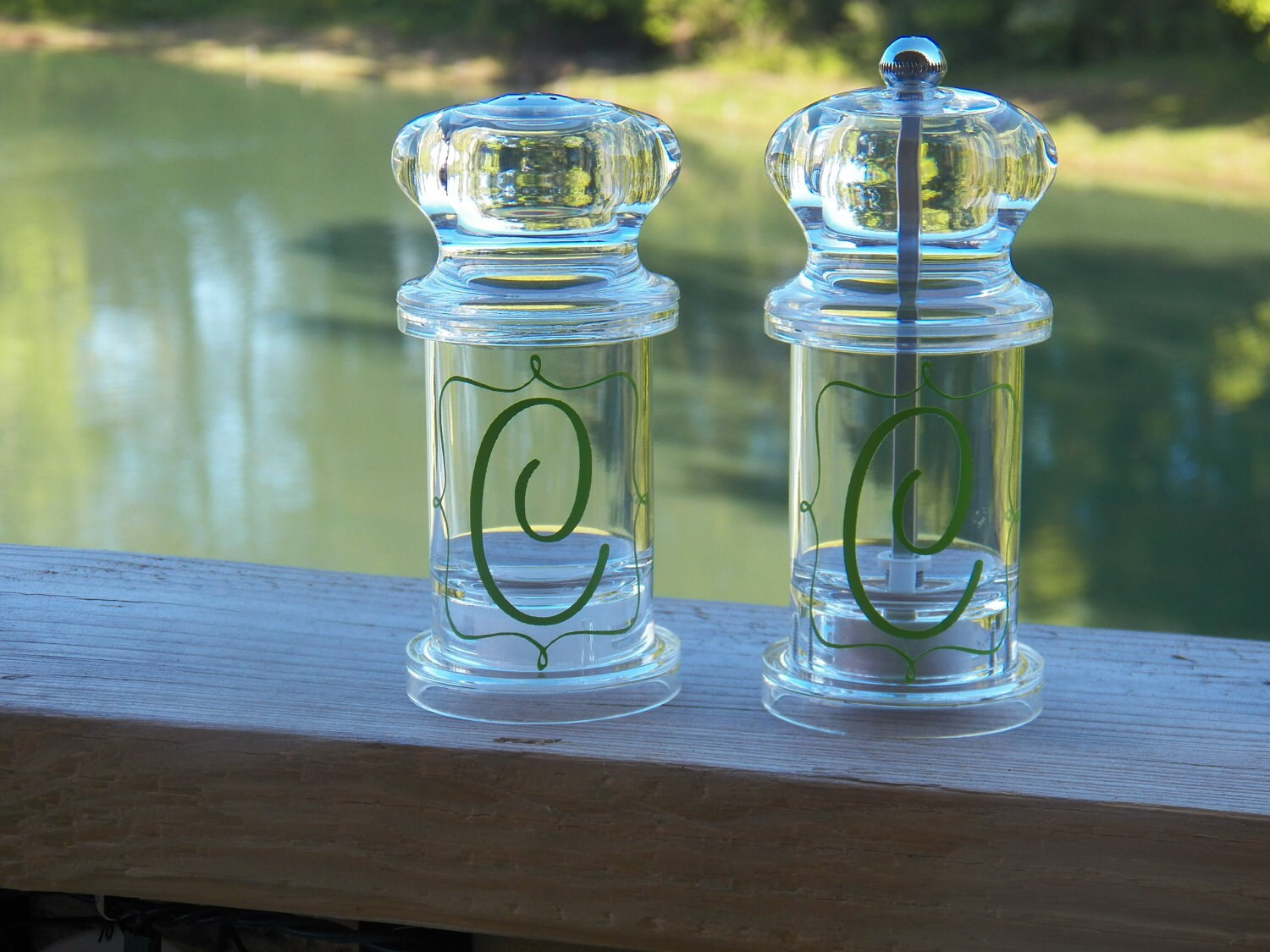 Monogrammed Acrylic Salt Shaker and Pepper Grinder Mill