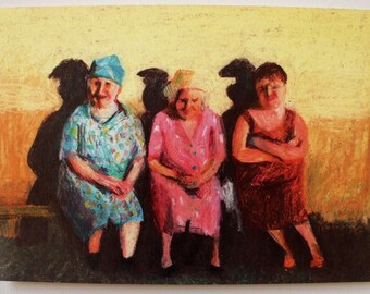 Folk art / Sharing our secrets / Print - blue red yellow green pink orange Colors