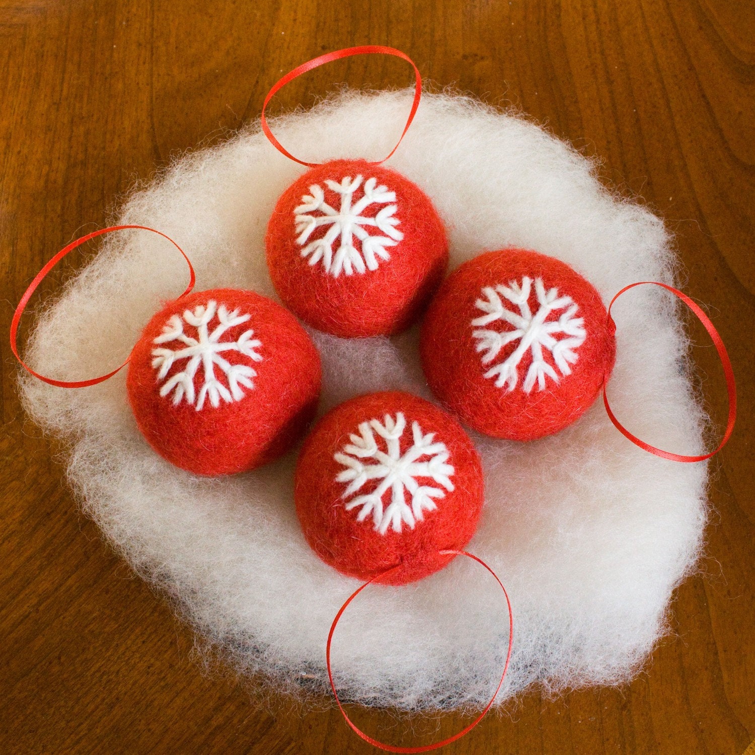 Felted Ornaments With Snowflakes Four Christmas