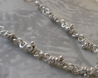 Ra. Sterling Silver Knots Necklace. Knot Link. Linked Sturdy Handmade Chain. Rustic Links. 18"