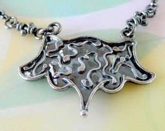 Sterling Silver Necklace. Organic Rustic Oxidized Pendant -Intuition-