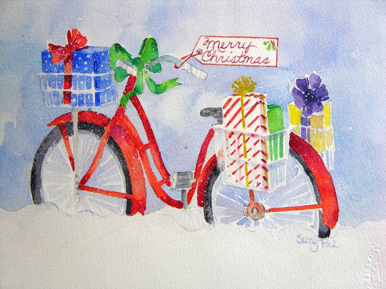 Bicycle Christmas Card by SuzyPal on Etsy