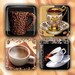 FREE Shipping in the US - Coffee Cups - Set of 4 Glass Tile Magnets 1" square with Tin Container